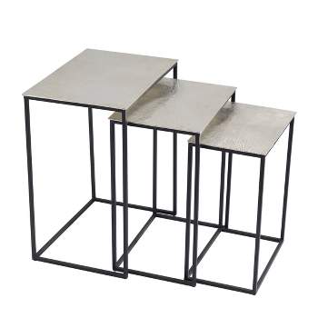 Set of 3 Glam Aluminum Accent Tables Black/Silver - Olivia & May
