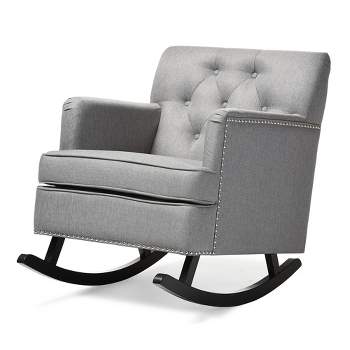 Bethany Modern and Contemporary Fabric Upholstered Button - Tufted Rocking Chair - Gray - Baxton Studio