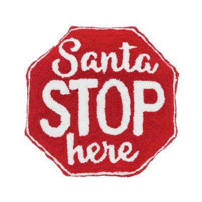 C&F Home Santa Stop Here Hooked Throw Pillow