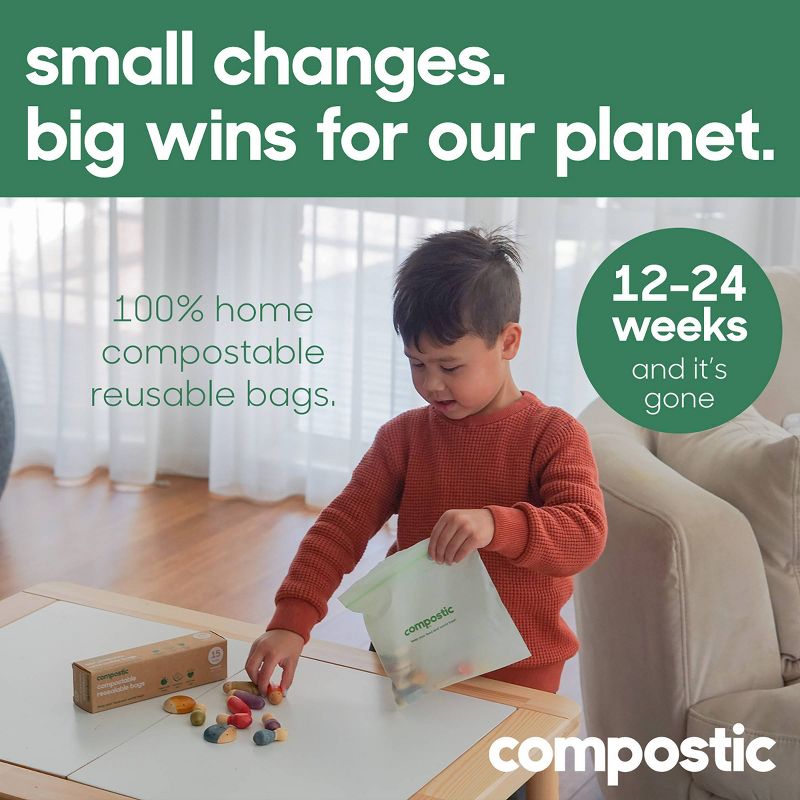 Compostic 100% Home Compostable, Freezer and Microwave Safe Snack Bags - 50ct, 4 of 9