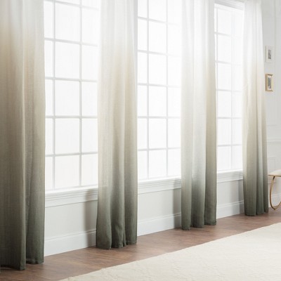 Sage Ombre Faux Flax Semi-Sheer Curtain Panels, 52 x 63 Inches, Set of 2