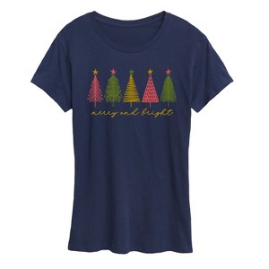 Women's - Instant Message - Merry And Bright Christmas Trees Short Sleeve Graphic T-Shirt - 1 of 4