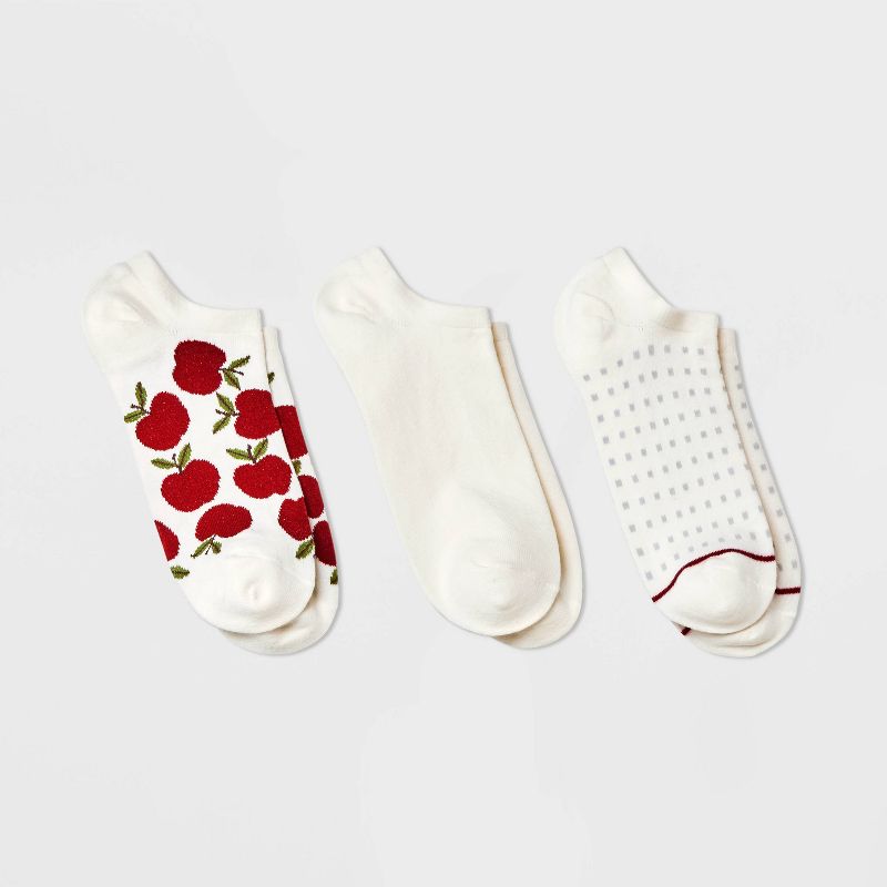 Women&#39;s Apple 3pk Low Cut Socks - A New Day&#8482; Ivory/Red 4-10, 1 of 5