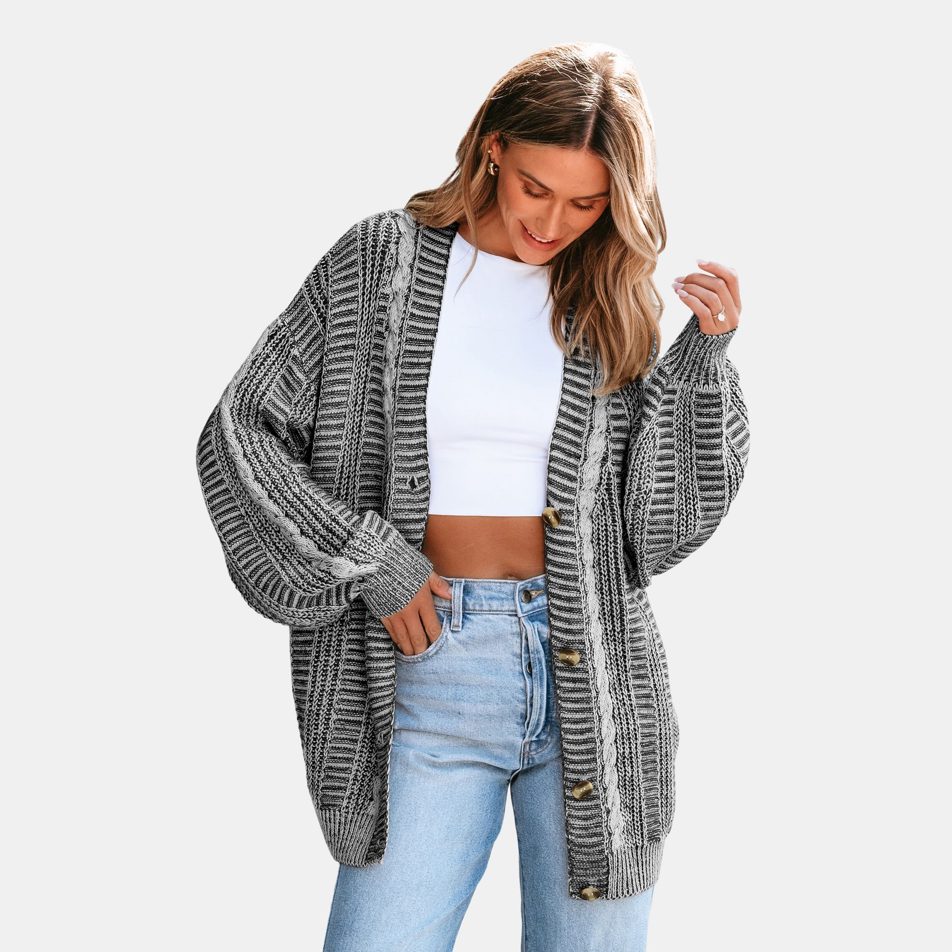 Women's Cable Knit Long Sleeve Longline Cardigan-Cupshe