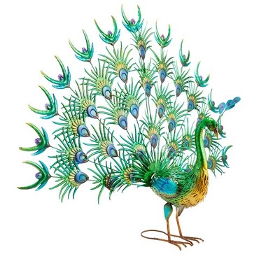 Wind & Weather Colorful Metal Indoor/Outdoor Standing Peacock Sculpture