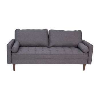 Emma and Oliver Upholstered Mid-Century Modern Pocket Spring Sofa with Wooden Legs and Removable Back Cushions