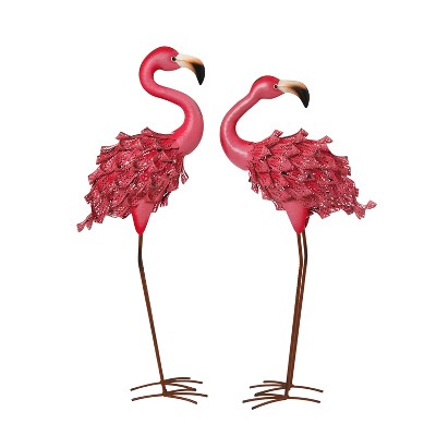 Gerson International Assorted 34.6-Inch High Pink Metal Flamingo Figurines, Set of 2