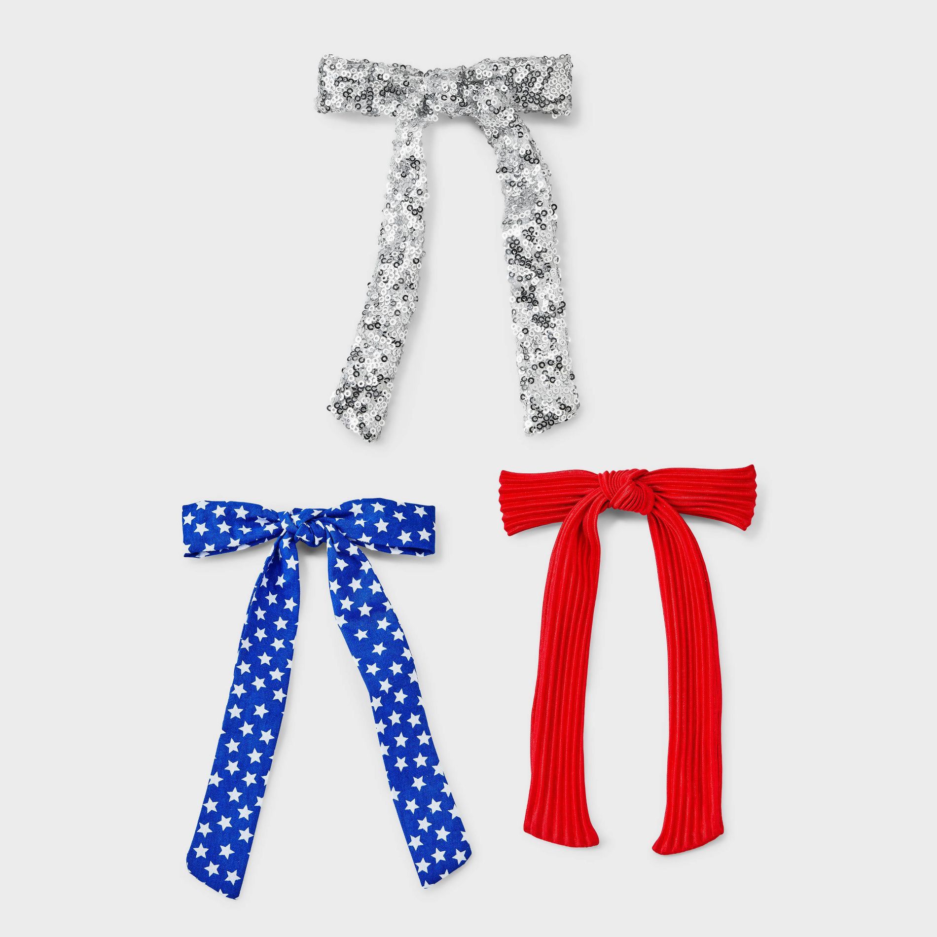 Americana Star/Sequin/Pleated Bow 3pc Set - Multi