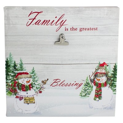 Northlight 10" Lighted Snowman Family Blessing Christmas Canvas Wall Art with Photo Clip