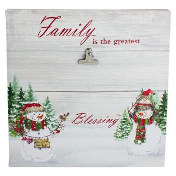 Northlight 10" Lighted Snowman Family Blessing Christmas Canvas Wall Art with Photo Clip