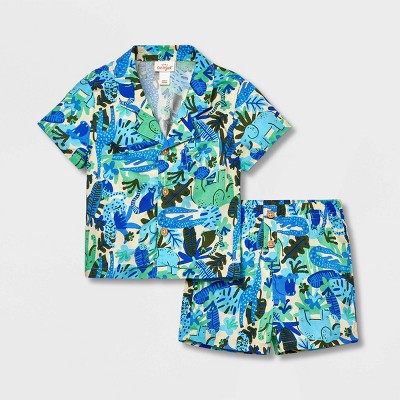 Image of Baby Boys' Jungle Top & Bottom Set - Cat & Jack™ Blue 3-6M