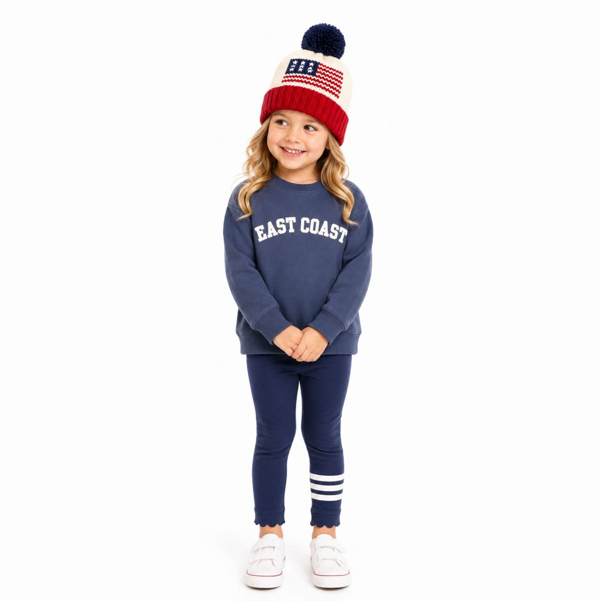 Bits & Bows Unisex American Flag Bobble Hat, Red/White/Blue - thumbnail 2