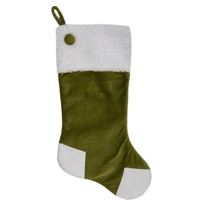 Northlight 20.5-Inch Green and White Corduroy Christmas Stocking