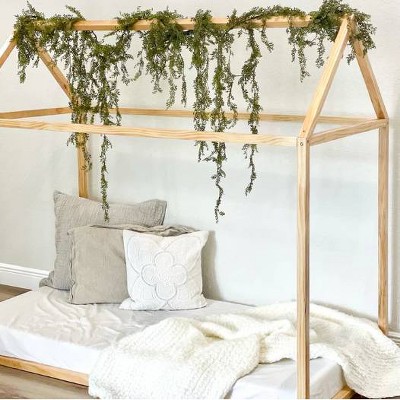 Natural Cedar Montessori House Bed Frame for Toddlers