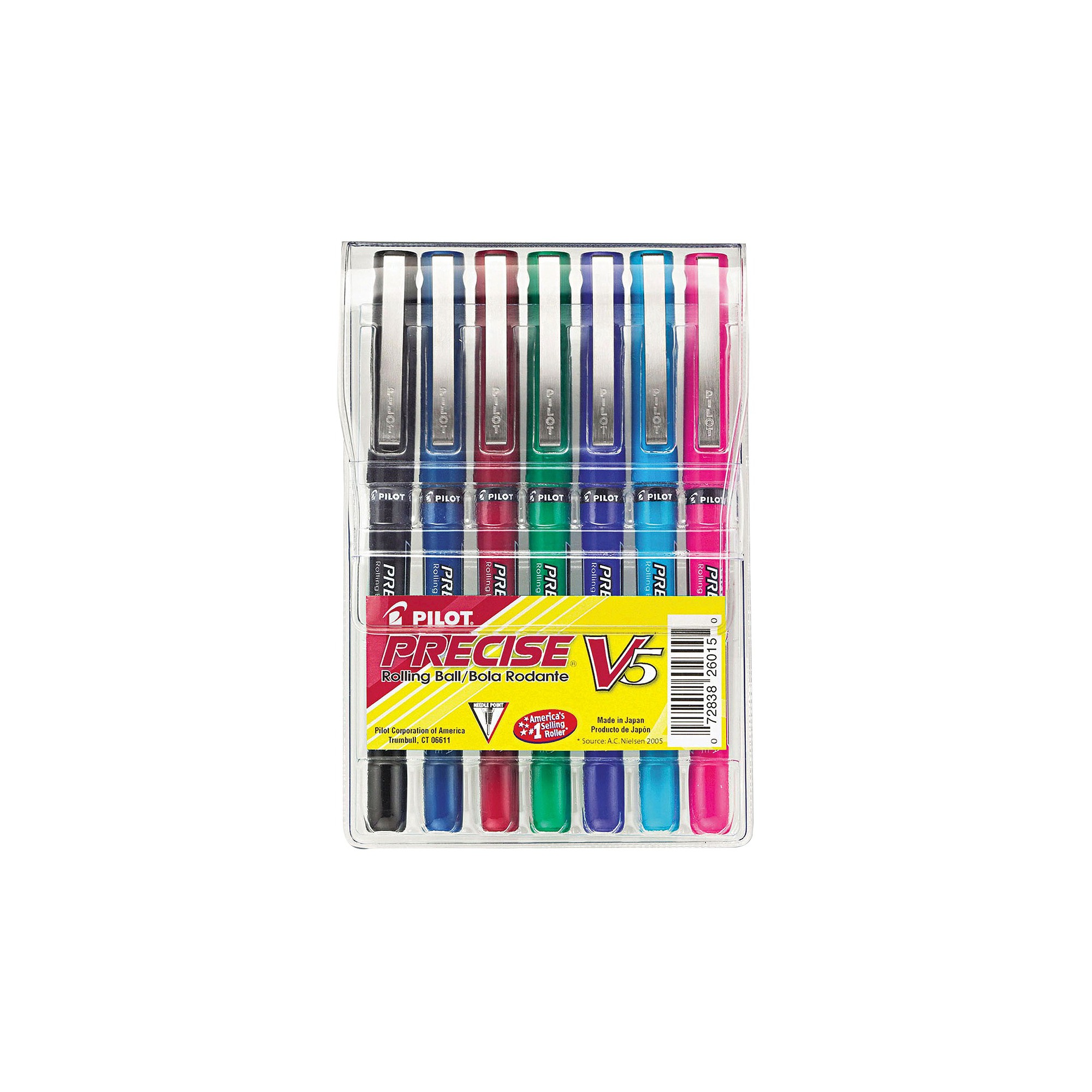 Pilot Precise V5 Roller Ball Stick Pen, Needle Point, 0.5mm Extra Fine - Assorted Inks (7 Per Pack)