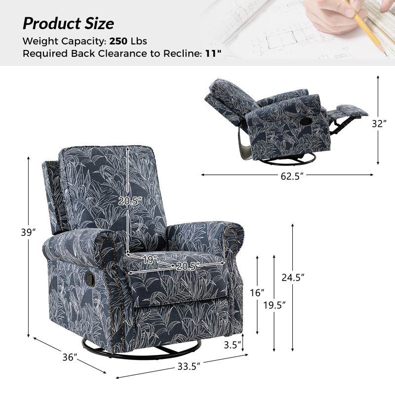 Pablo traditional-normal Manual Swivel Glider Recliner with  Nailhead Trims for Living Room  | KARAT HOME, 3 of 11