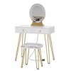 Makeup Vanity Table Set, Makeup Station with Light-Controlled Mirror, Concealed Drawers, Padded Stool - 3 of 4