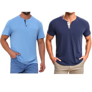 INSPIRE CHIC Men's Summer Short Sleeve Button Basic Henley T-Shirts 2 Packs - 1 of 4