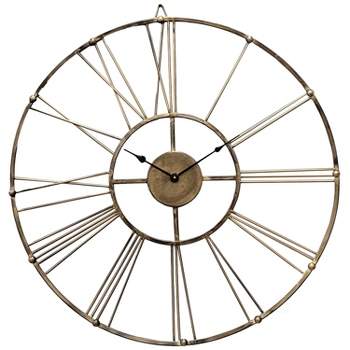 Clockswise 30" Dia Extra Large Decorative Antique Roman Numerical Gold Metal Wall Clock for Dining, Living Room, or Kitchen