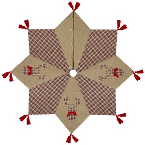 Northlight 48" Red and Brown Burlap and Plaid Reindeer Christmas Tree Skirt with Tassels - 1 of 4