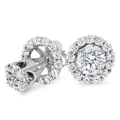 Pompeii3 1.55Ct Diamond Studs & Earring Halo Jackets 14K White Gold