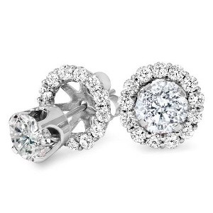 Pompeii3 1.55Ct Diamond Studs & Earring Halo Jackets 14K White Gold - 1 of 4