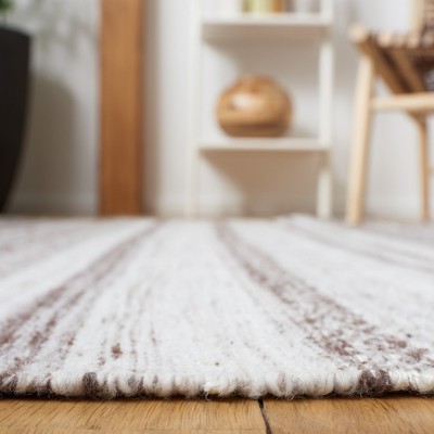 Ivory and Brown Striped Wool Kilim Rug - 3x5 Feet