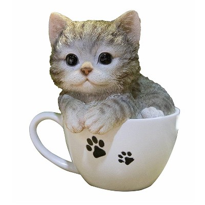 6" Polyresin Teacup Kitten Tabby Statue Gray/White - Hi-Line Gift