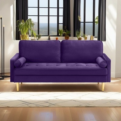 ROOMTEC 65" Mid Century Modern Loveseat Sofa, 2-Seater Velvet Upholstered Love Seat Couch with Bolster Pillows