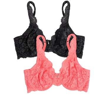 Push Up Bra Ultralight Sexy Lace Bras Without Underwire Plus Size Bra Front  Closure Bra, Black+red+ Pink, 3-Pack(Size:7X-Large,Color:Q462)