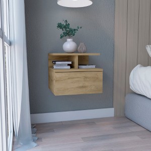 TIRAMISUBEST Smokey Oak Floating Nightstand with 12"H, Drawer, and 2-Tier Shelf, Buffet Cabinet for Bedrooms - 1 of 4