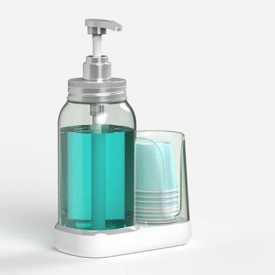 LunaLulinlk 25oz Mouthwash Dispenser with Cup Holder,Refillable Plastic Mouth Wash Pump Soap for Bathroom