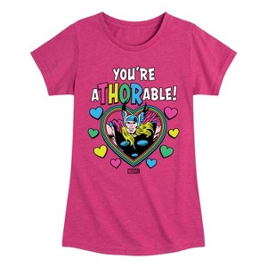 Girls' - Marvel - Thor Valentine You're Athorable Fitted Short Sleeve Graphic T-Shirt - 1 of 4