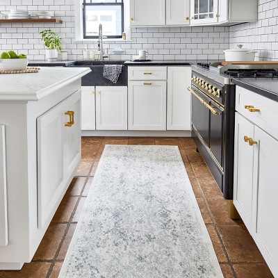 Ivory and Gray Synthetic Reversible Runner Rug, 2' x 6'