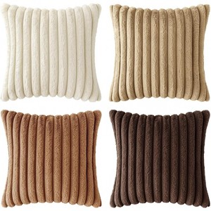 LISM 18x18 Faux Fur Plush Pillowcases,Decorative Striped Throw Pillow Covers Set of 4 - 1 of 4