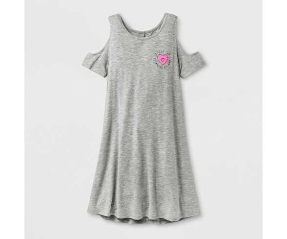 Grayson Social Girls' Donut Go Breaking Graphic Cold Shoulder Dress - Athletic Heather S