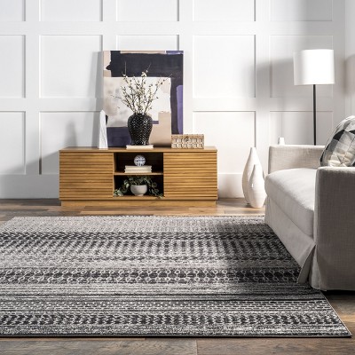 Reversible Dark Gray Stripe Synthetic Area Rug 62"x24"