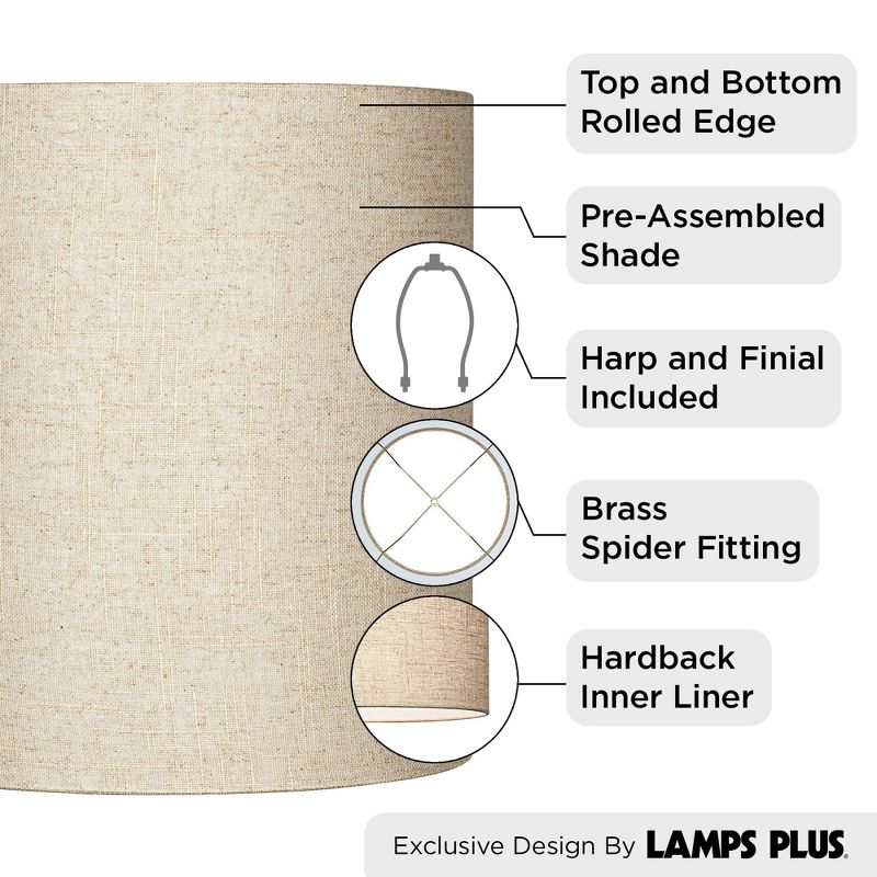 Springcrest Set of 2 Tall Drum Lamp Shades Oatmeal Medium 14" Top x 14" Bottom x 15" High Spider Replacement Harp and Finial Fitting, 3 of 9