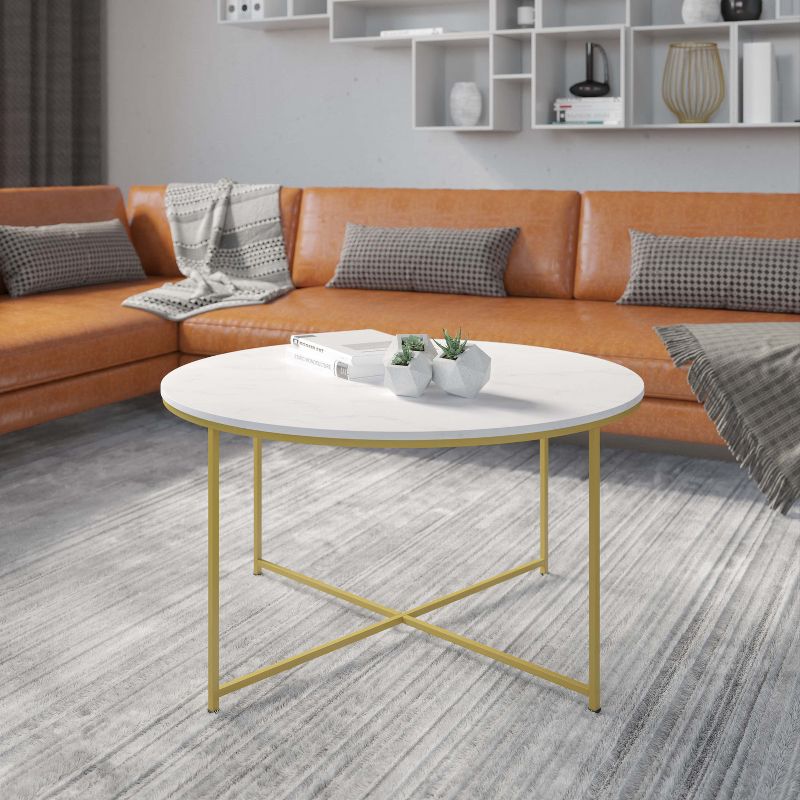 Emma and Oliver Laminate Living Room Coffee Table with Crisscross Metal Frame, 3 of 12