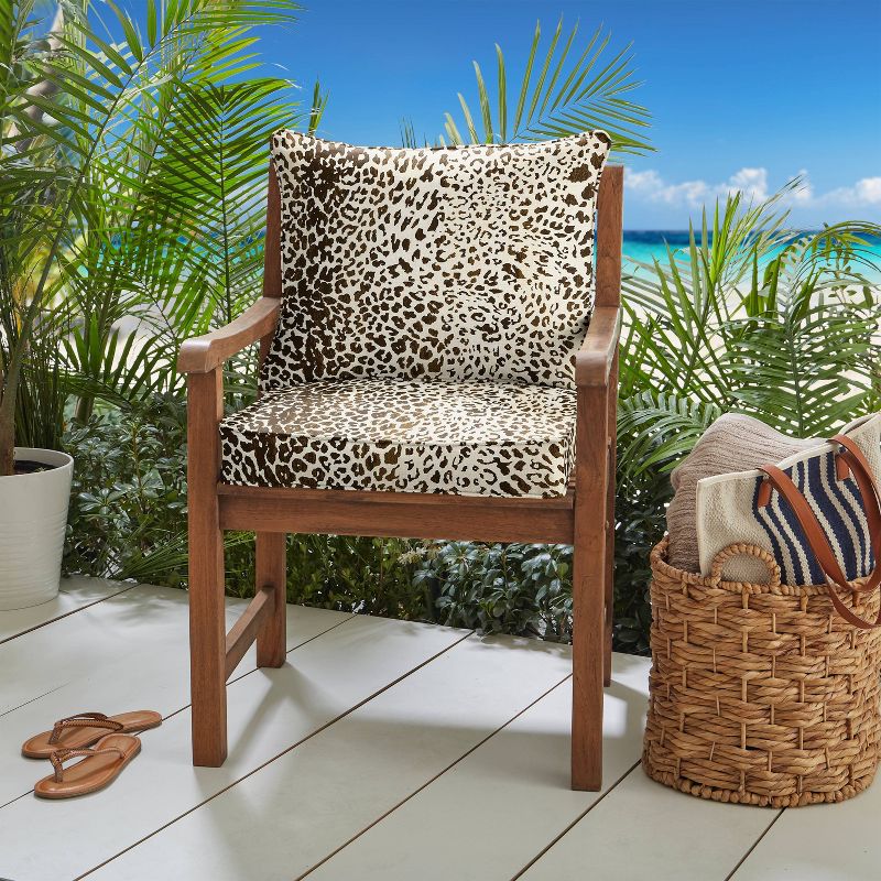 Sunbrella 23.5&#34;x23&#34;x5&#34; Indoor/Outdoor Deep Seating Pillow &#38; Corded Cushion Set Espresso Leopard, 1 of 9