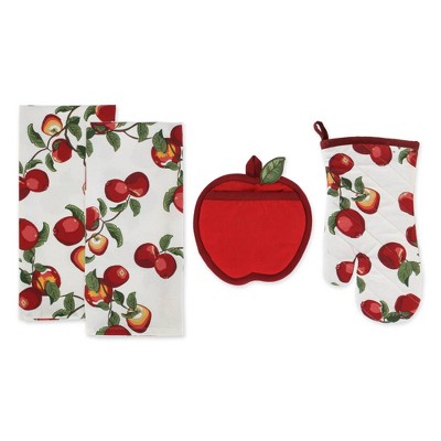 4pc Cotton Apple Orchard Pot Holder and Dishtowel Set Red - Design Imports