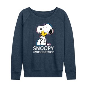 Women's - Peanuts - Snoopy And Woodstock Lightweight French Terry Wide Neck Long Sleeve Shirt - 1 of 4