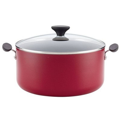 Farberware Reliance 10qt Aluminum Nonstick Wide Stock Pot Red: Large Cooking Pot, Glass Lid, Dishwasher & Oven Safe