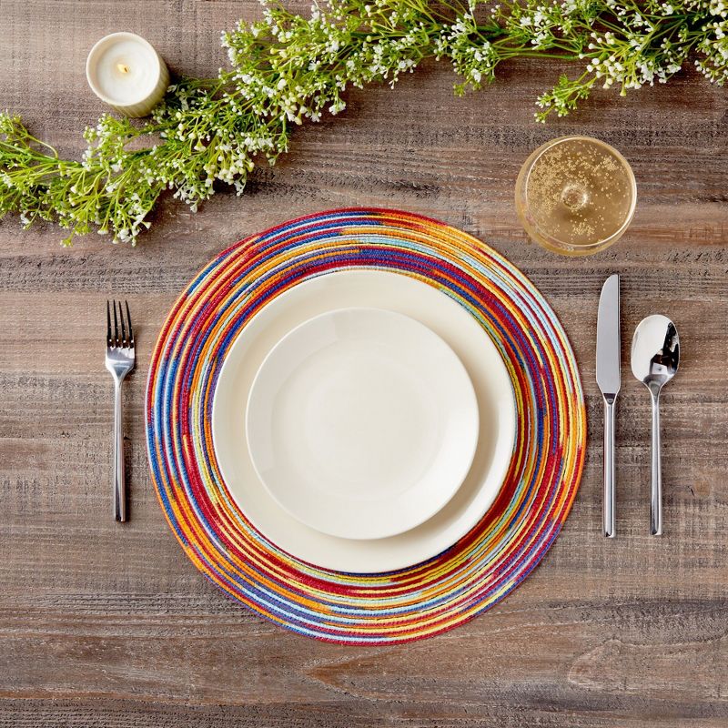 Colorful 15" Round Braided Fabric Placemats Set of 8 Dining Table Mat for Kitchen Party Decor, 2 of 9