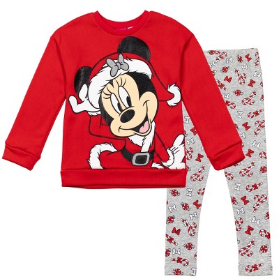 Disney Minnie Mouse Christmas, Girls Fleece Sweatshirt and Leggings Outfit Set Toddler