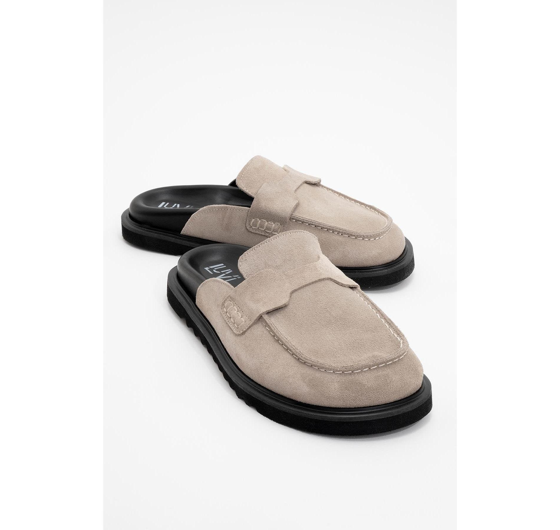 Laven - Beige Suede Leather Clogs (Women) | Forever & Always Shoes