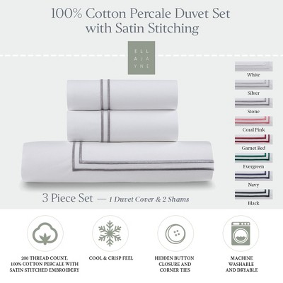 Ella Jayne White and Stone Cotton King Duvet Set with Satin Stitching