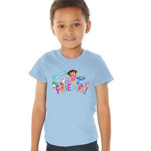 Toddler Boys' Dora the Explorer Good Times With Good Friends T-Shirt Light Blue - 1 of 4