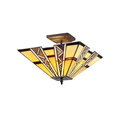 Chloe Lighting Progressive Tiffany-Style 2 Light Mission Semi-Flush Ceiling Fixture 14" Shade