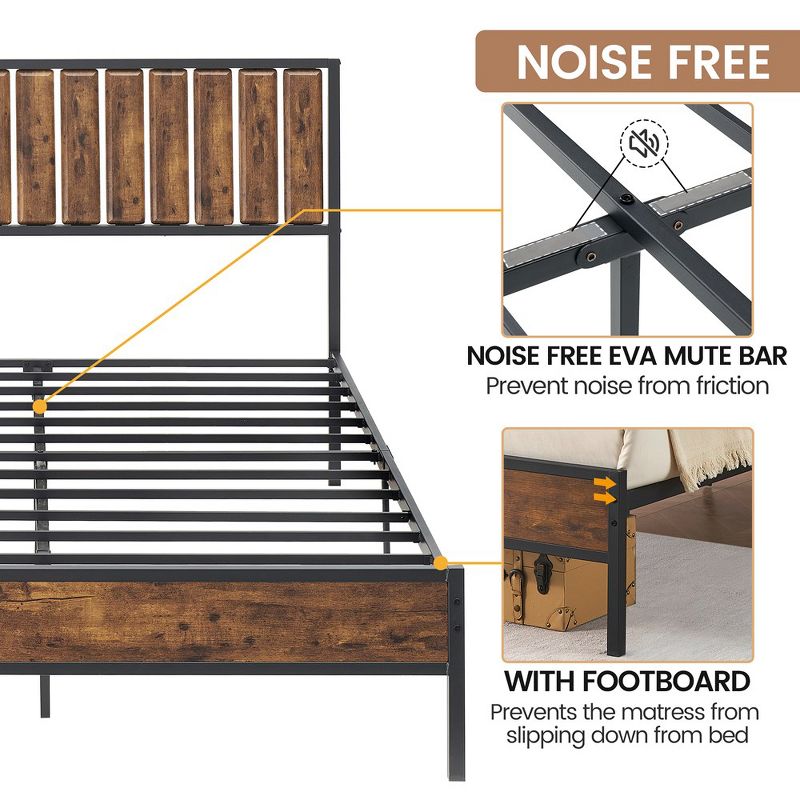 Whizmax Bed Frame with Wood Headboard, Noise-Free, No Box Spring Needed, Brown, 5 of 8